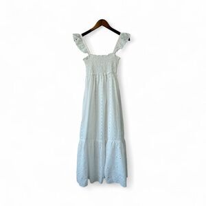 Zara White Eyelet Midi Maxi Dress Sz Medium. Travel tropical vacation summer